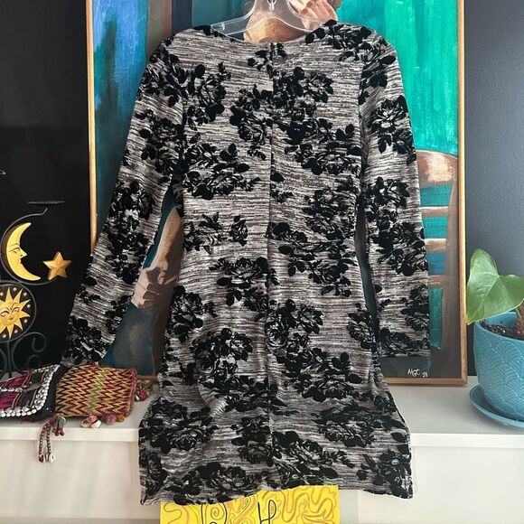 Y2K Mystic Elegant Black and Gray Velvet Floral Dress M - Picture 16 of 16